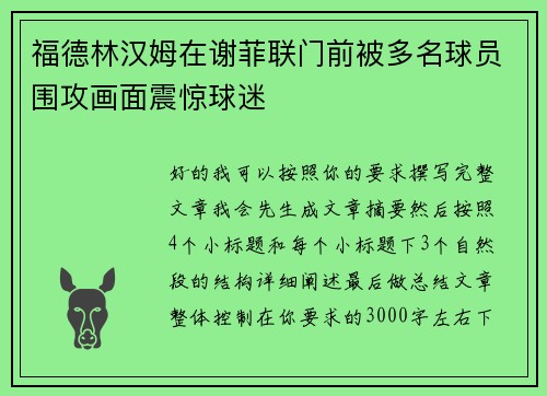 福德林汉姆在谢菲联门前被多名球员围攻画面震惊球迷